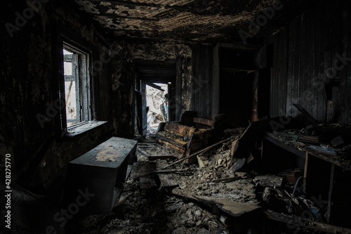Burnt old house interior. Consequences of fire © Mulderphoto