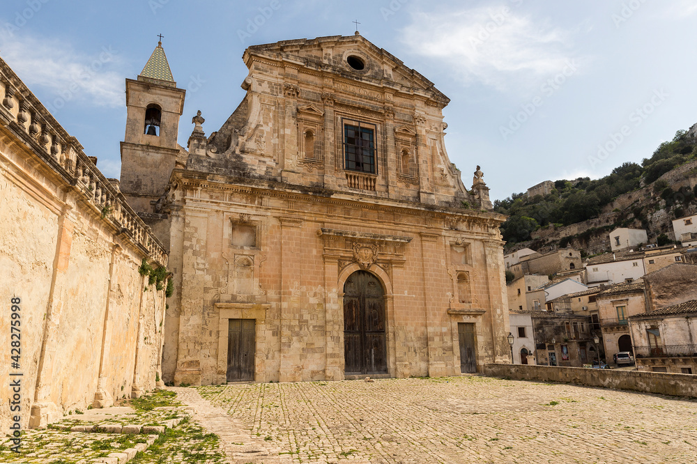 Panoramic View of Santa Maria della Consolazione Church in Scicli, Province of Ragusa, Sicily - Italy.