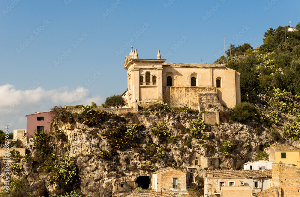 Panoramic View of Convent of Rosary Church (Chiesa Convento del Rosario) in Scicli, Province of Ragusa, Italy.