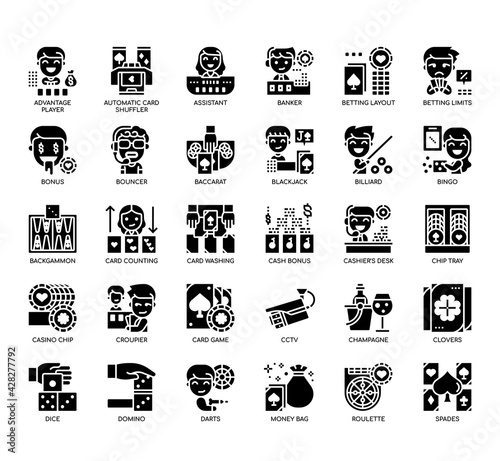 Set of casino thin line and pixel perfect icons for any web and app project.