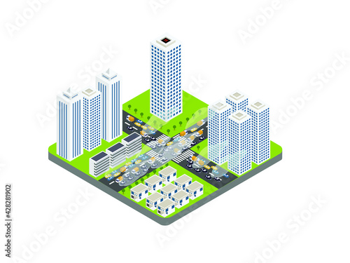 Air pollution vector concept. Air pollution from the exhaust gas of cars on hectic road in modern city