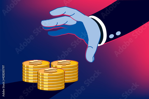 Business man profiting through money unfair methods. Stealing dollar on investment.