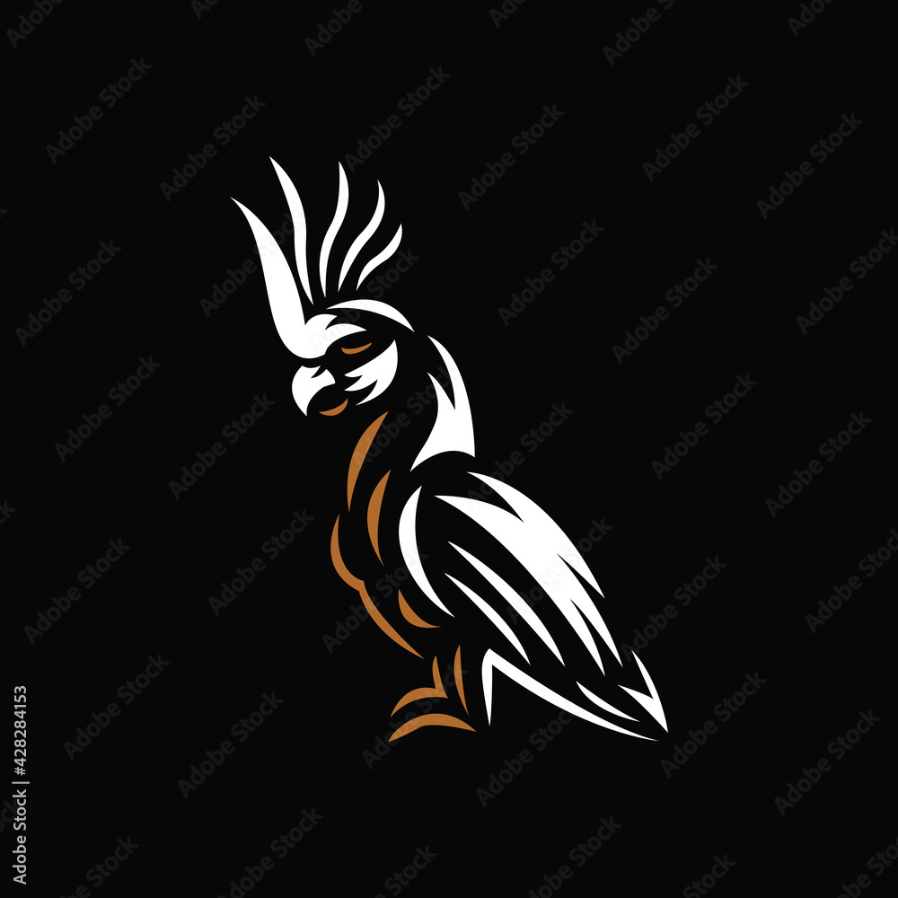 Fototapeta premium Cockatoo Design Inspiration - Isolated vector Illustration on black background - Creative vintage logo, icon, symbol, sticker, emblem, badge - Art for exclusive product