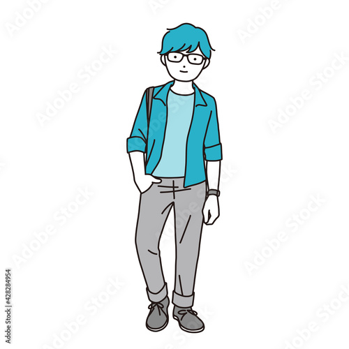 おしゃれなファッションの男性の全身イラスト