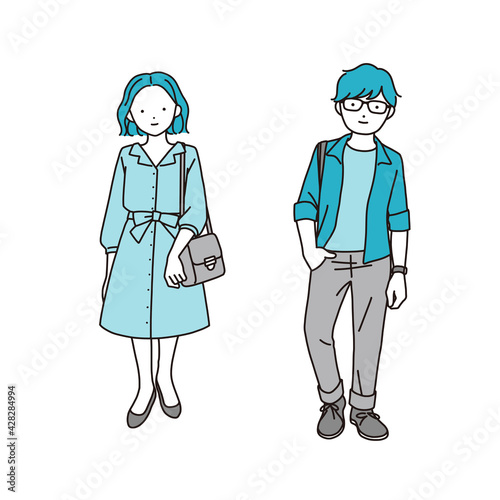 おしゃれなファッションの男女の全身イラスト