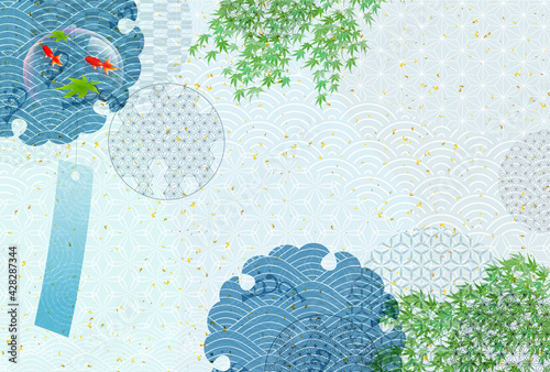 金魚　もみじ　暑中見舞い　背景