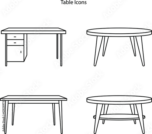 table icon set isolated on white background from furniture collection. table icon thin line outline linear table symbol for logo, web, app, UI. table icon simple sign. 