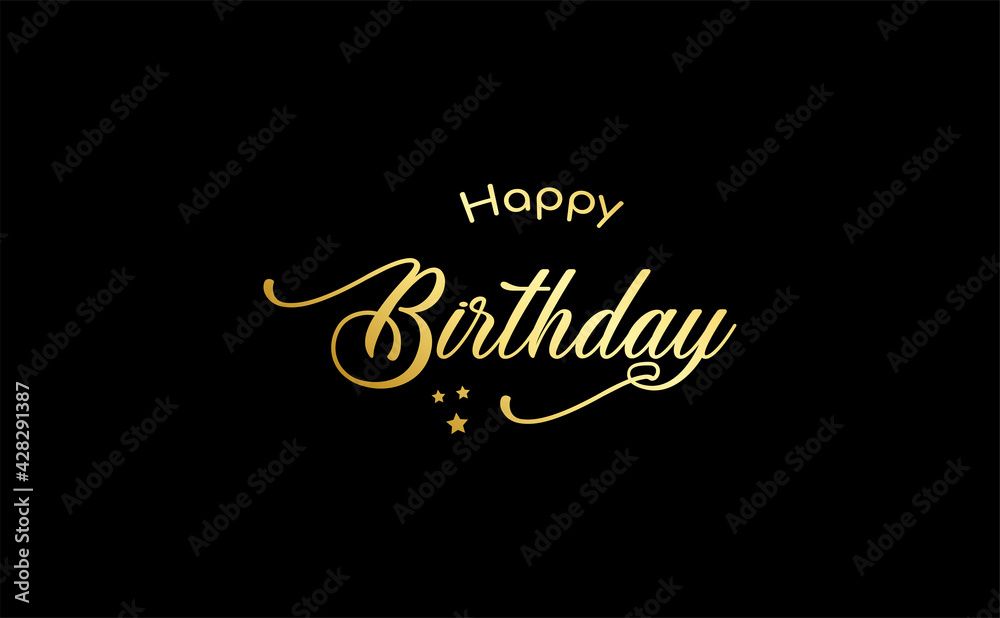Vector illustration: Handwritten modern brush lettering of Happy Birthday on black background. Typography design. Greetings card.
