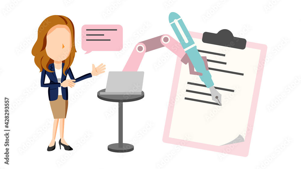 音声で機械を操作して文字を書く人物のイラスト Stock Vector Adobe Stock