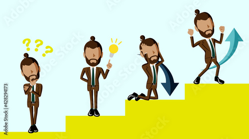 課題を解決して成功する人物のイラスト	