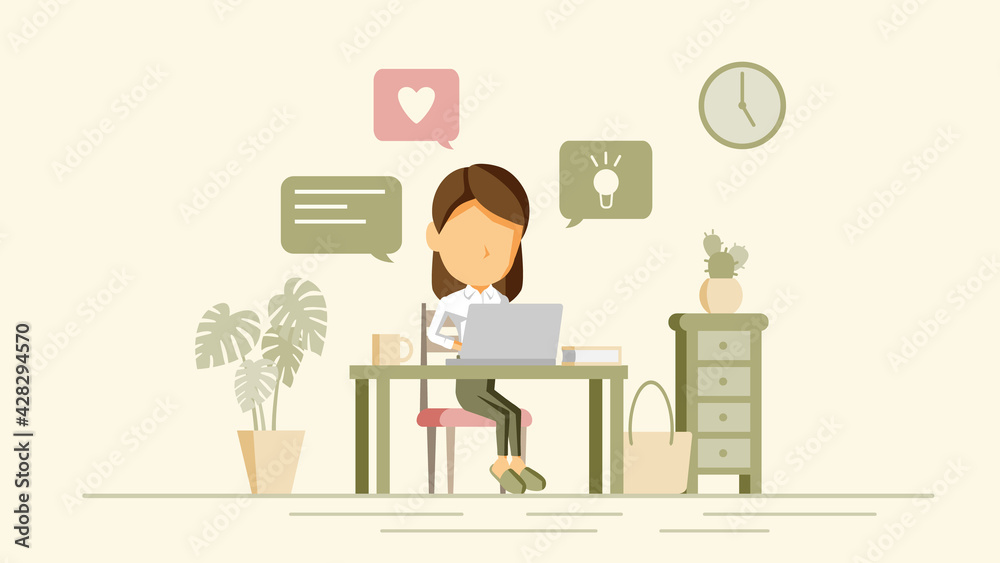 自宅でPC作業をする人物のイラスト 自宅でPC作業をする人物のイラスト