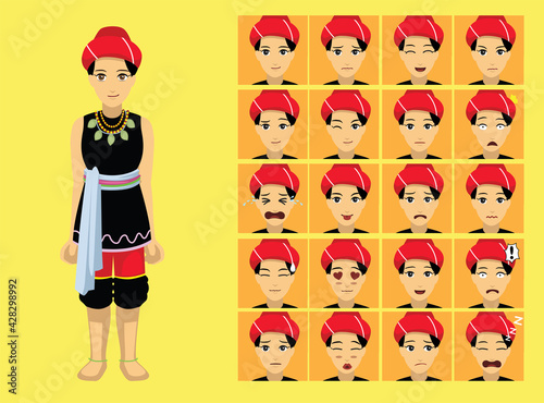 Manga Style Kayah Woman Clothes Cartoon Character Emotion