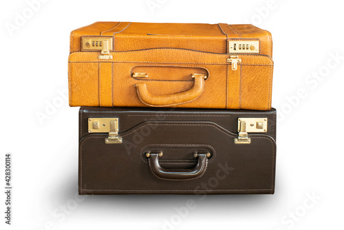 Картината върху платно Old leather gripsack isolated on white background