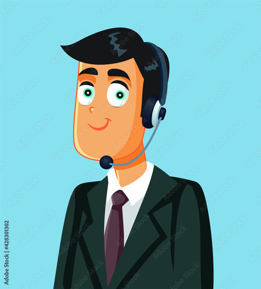 Smiling Businessman in Suit wearing Headset Vector Illustration