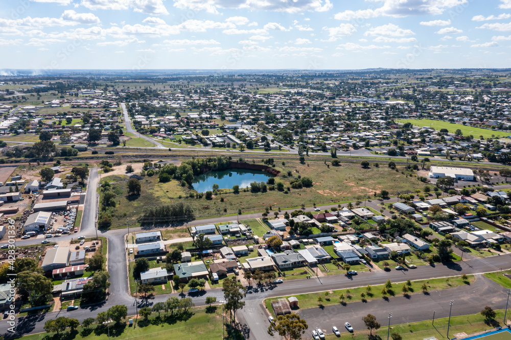 Drone aerial photograph of the regional township of Parkes