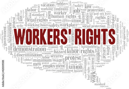Workers' rights vector illustration word cloud isolated on a white background.