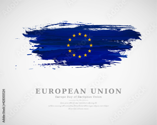 Happy europe day of European Union with artistic watercolor country flag background