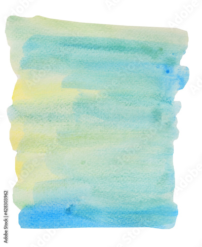Abstract pattern blue with green color and yellow isolated on white background , Illustration watercolor hand draw and painted on paper 