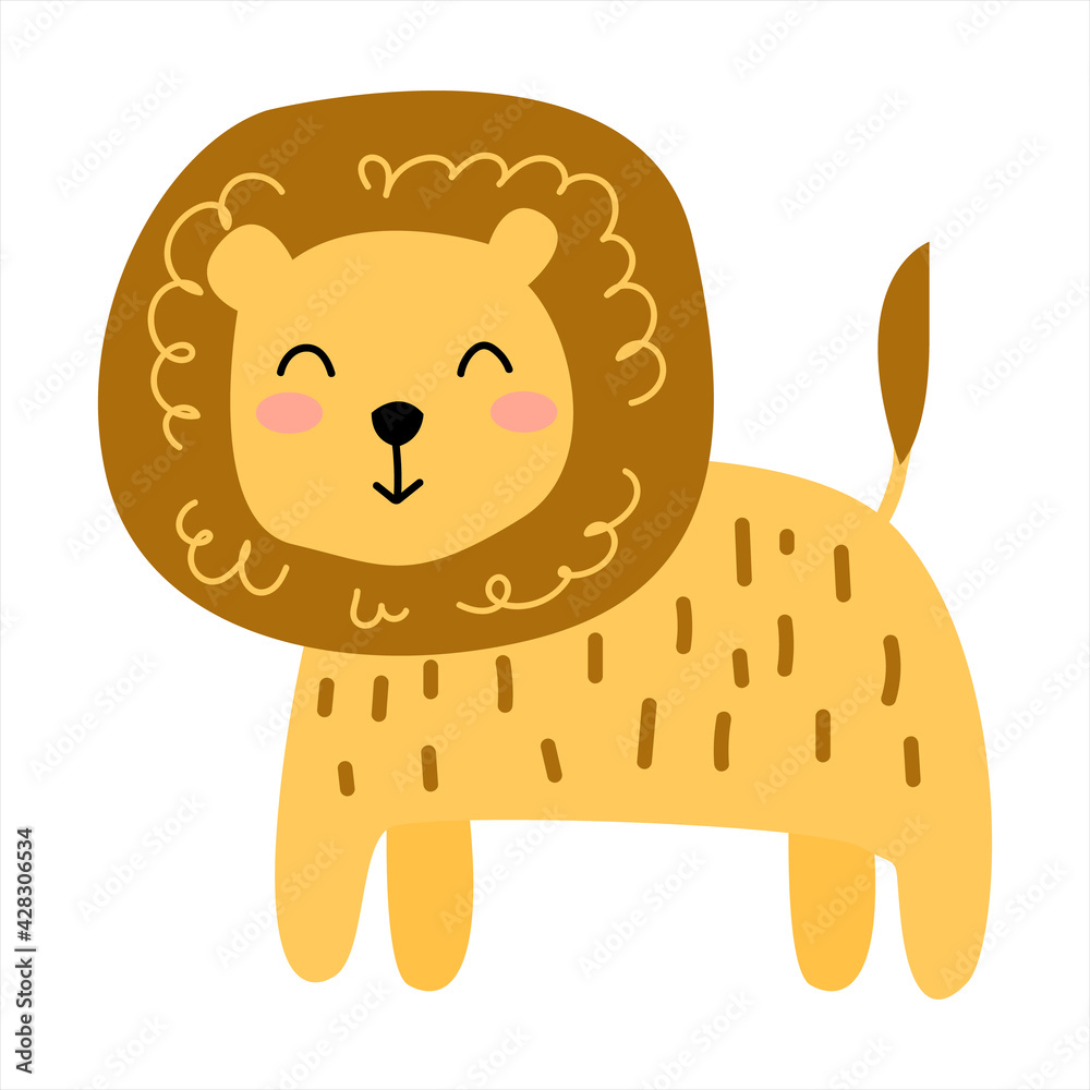 Fototapeta premium Cute safari animals: tiger, elephant, giraffe, zebra, lion, toucan