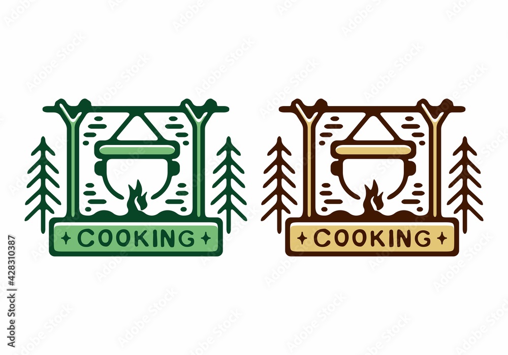 Brown and green color of cooking badge illustration