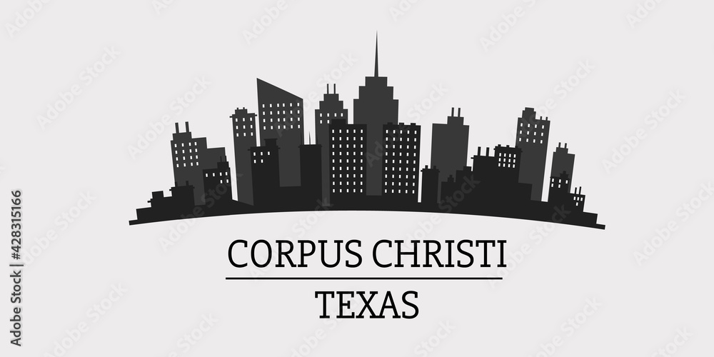 Corpus Christi skyline horizontal banner. Black and white silhouette of Corpus Christi City, Texas. Vector template for your design