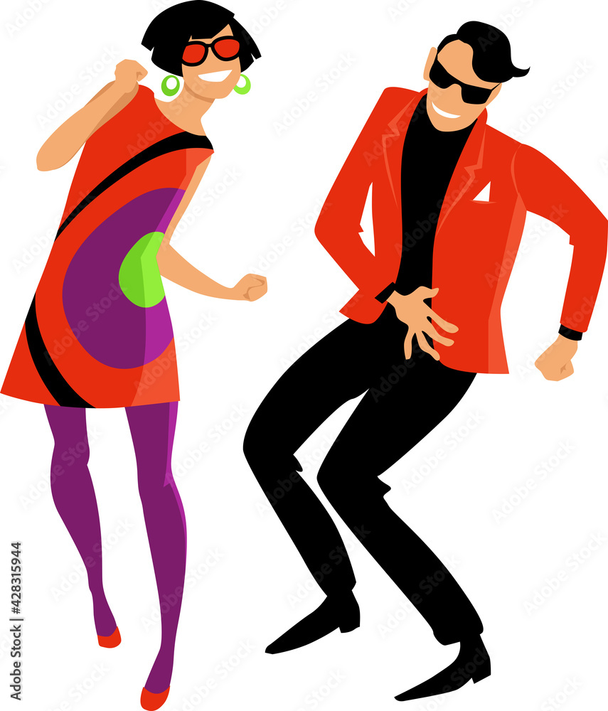 Young Couple Dressed In 1960s Mod Fashion Dancing The Twist EPS 8 