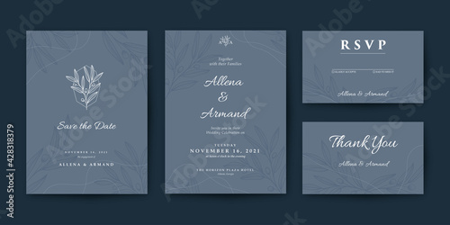 Elegant and beautiful navy wedding invitation set