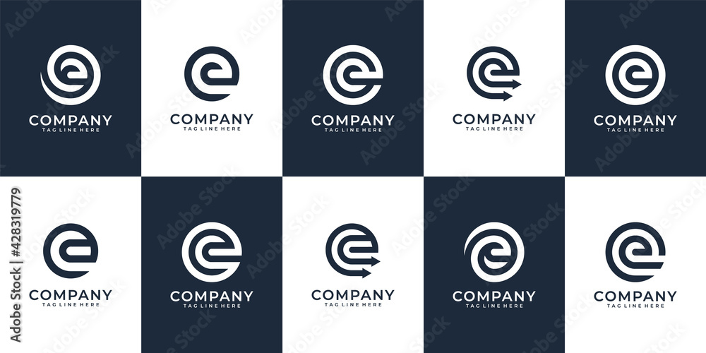 Collection of modern letter e in circle monogram logo vector concept
