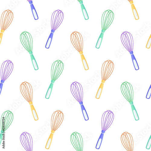 Whisk seamless pattern. Vector illustration isolated on white background. 