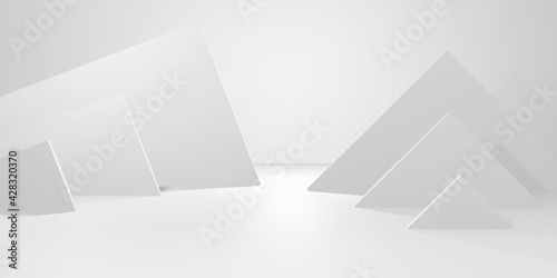 Fototapeta Naklejka Na Ścianę i Meble -  3D Render Triangle shape minimal wall background, with light and shadow ,3d illustration