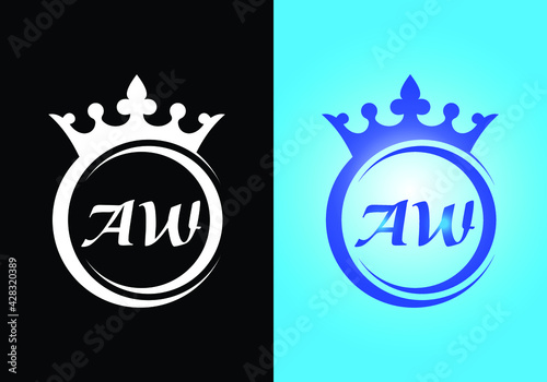 king crown letter alphabet AW for company logo icon design.