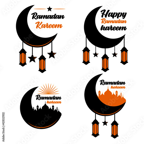 Elegant ramadan kareem decorative moon and lanterns greeting Free Vector