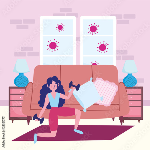 girl dumbbell at home