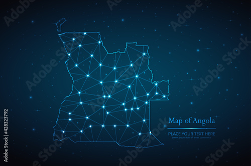 Abstract map of Angola geometric mesh polygonal network line, structure and point scales on dark background. Vector illustration eps 10