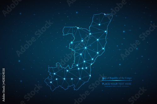 Abstract map of Republic of the Congo geometric mesh polygonal network line, structure and point scales on dark background. Vector illustration eps 10