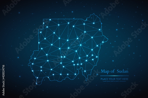 Abstract map of Sudan geometric mesh polygonal network line, structure and point scales on dark background. Vector illustration eps 10