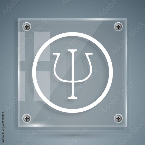 White Psychology icon isolated on grey background. Psi symbol. Mental health concept, psychoanalysis analysis and psychotherapy. Square glass panels. Vector