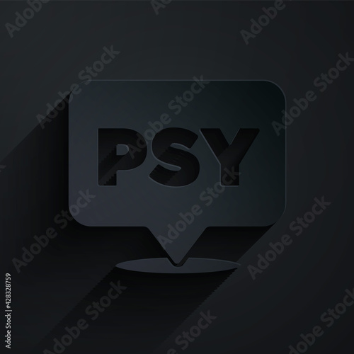 Paper cut Psychology icon isolated on black background. Psi symbol. Mental health concept, psychoanalysis analysis and psychotherapy. Paper art style. Vector