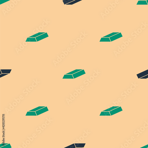 Green and black Gold bars icon isolated seamless pattern on beige background. Banking business concept. Vector