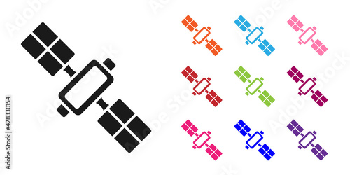 Black Satellite icon isolated on white background. Set icons colorful. Vector