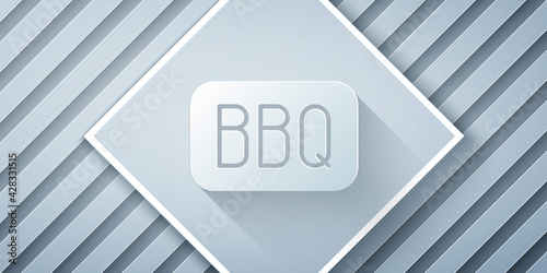 Paper cut Barbecue icon isolated on grey background. Heat symbol. BBQ grill party. Paper art style. Vector