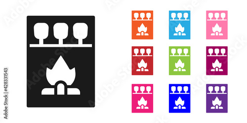 Black Open matchbox and matches icon isolated on white background. Set icons colorful. Vector