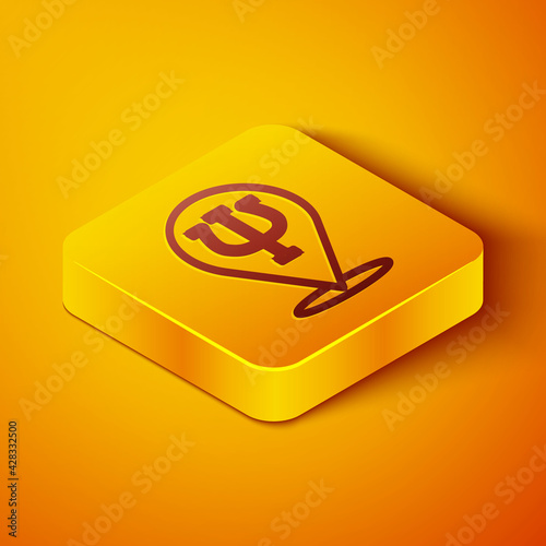 Isometric line Psychology icon isolated on orange background. Psi symbol. Mental health concept, psychoanalysis analysis and psychotherapy. Yellow square button. Vector