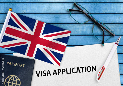 Visa application form and flag of United Kingdom
 photo