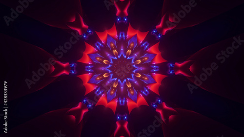 3D rendering of cool futuristic kaleidoscopic patterns in red and blue avibrant colors photo