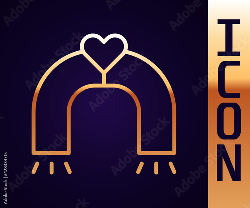 Gold line Love magnet icon isolated on black background. Vector