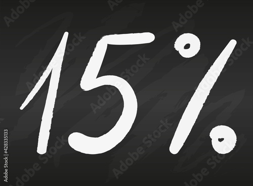 15 fifteen percent sign on black chalkboard Simple vector illustration