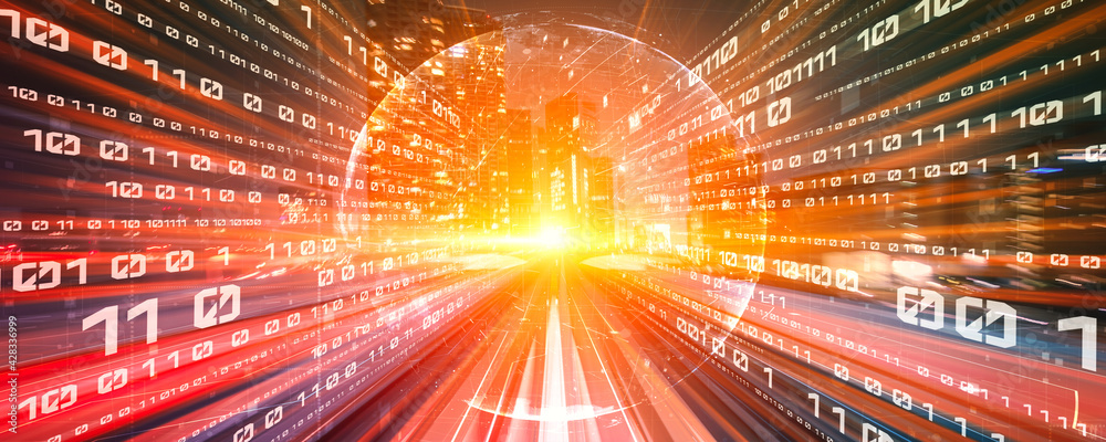 Digital data flow on road with motion blur to create vision of fast Digital data flow on road with motion blur to create vision of fast