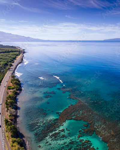 Canvas Print Aerial view of stunning coral reefs next to Highway 30 on Maui 4