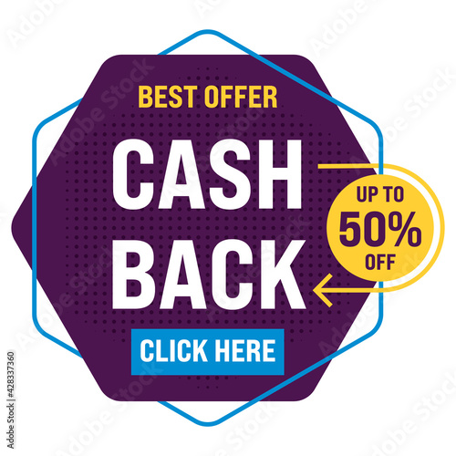 Creative Cashback banner on White Background. Money refund signs. Return of money from purchases. Promotion badges for your business. Vector illustration